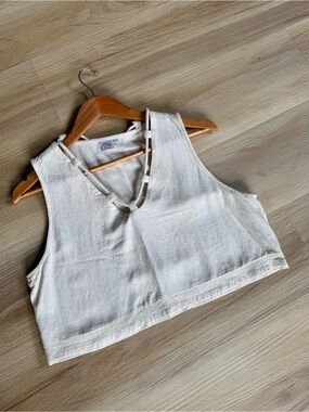 Linen Blend Open Back Crop Top | Minimalist Coastal Tank | Neutral Capsule Piece